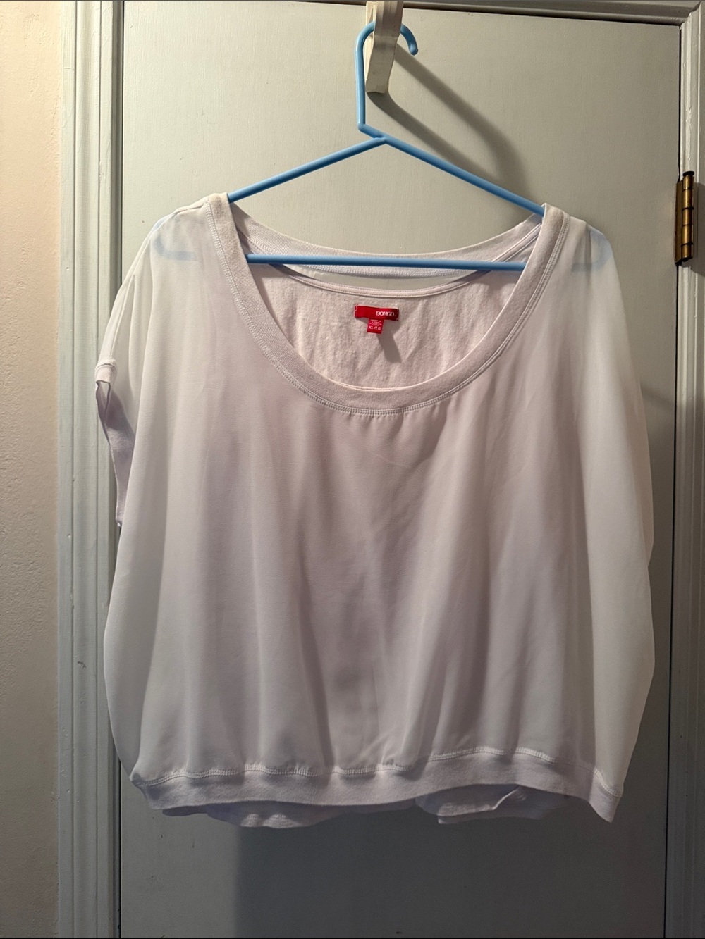 BONGO White Sheer Overlay Scoop Neck Blouse